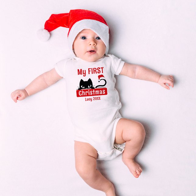 My First Christmas Cute Kitten Custom Baby Name Baby Bodysuit (Creator Uploaded)