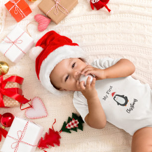 My First Christmas Cute Penguin Baby Bodysuit