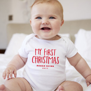 My first Christmas cute red personalised Baby Bodysuit