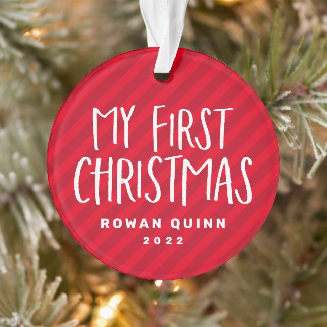My first Christmas cute red striped baby photo Ornament (Tree)