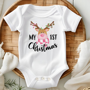 My First Christmas Cute Reindeer Baby Girl Baby Bodysuit