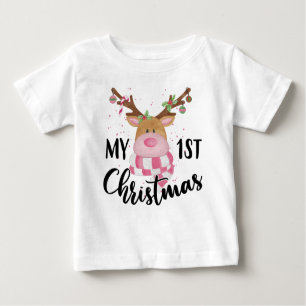 My First Christmas Cute Reindeer Baby Girl Baby T-Shirt