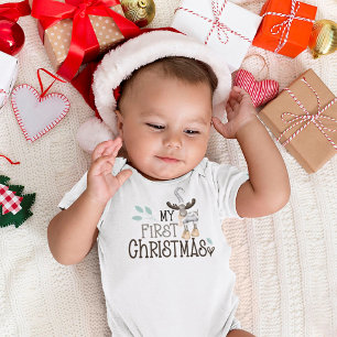My First Christmas Cute Reindeer Script Baby Baby Bodysuit