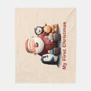 My First Christmas Cute Santa & Animals Fleece Blanket
