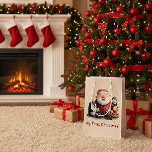 My First Christmas Cute Santa & Animals Medium Gift Bag