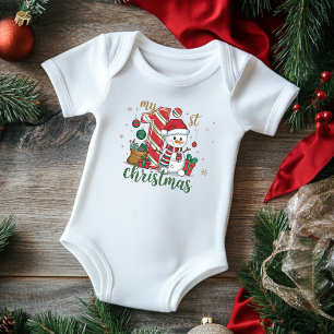 My First Christmas Cute Snowman Baby Bodysuit