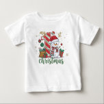 My First Christmas Cute Snowman Baby T-Shirt<br><div class="desc">My First Christmas Cute Snowman Baby Bodysuit Baby Girl Baby Boy Baby T-shirt features the text "My 1st Christmas" in modern script typography accented with a cute snowman with Christmas gifts and decorations. Perfect Christmas gift for a baby girl or baby boy. Created by Evco Studio www.zazzle.com/store/evcostudio</div>