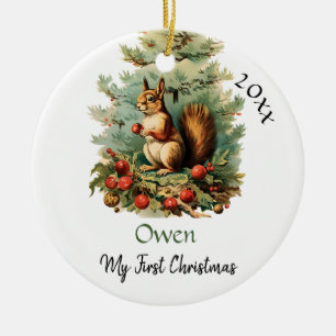 My First Christmas Cute Squirrel Baby Name Ceramic Ornament