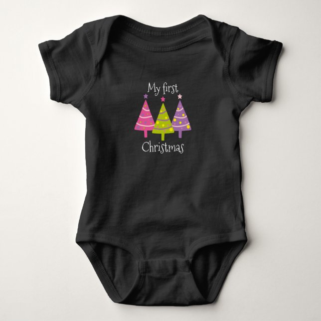 My First Christmas Cute Trees Baby Bodysuit (Front)