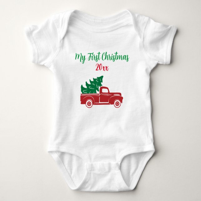 My First Christmas Cute Truck Baby Bodysuit (Front)