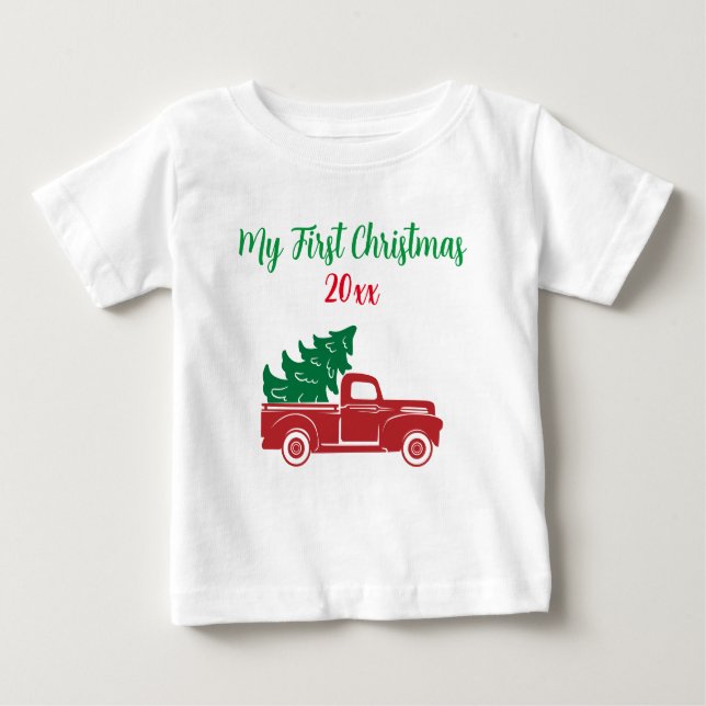 My First Christmas Cute Truck Baby T-Shirt (Front)