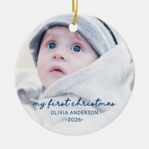 My first Christmas Cute Whimsical Baby Photo Ceramic Ornament