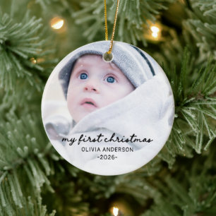 My first Christmas Cute Whimsical Baby Photo Ceramic Ornament