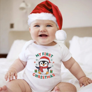 My First Christmas Cute Winter Christmas Penguin Baby Bodysuit