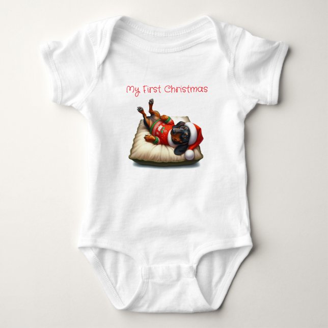 My First Christmas Dachshund Baby Bodysuit (Front)