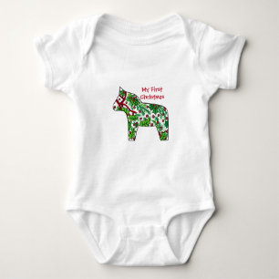 My First Christmas Dala Horse  Baby Bodysuit