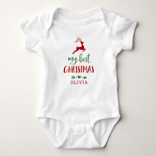 My First Christmas Deer Name Baby Bodysuit