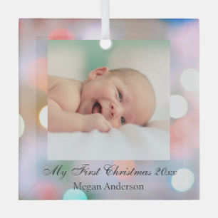 My First Christmas DIY Name Date Photo Black Text Glass Tree Decoration
