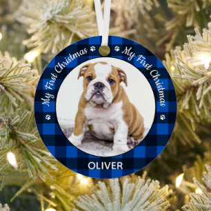 My First Christmas Dog Puppy Custom Pet Photo Metal Tree Decoration