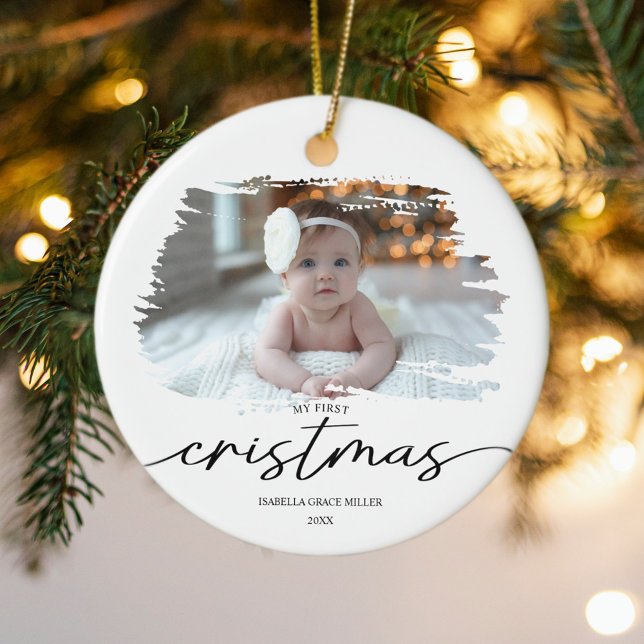 My First Christmas Elegant Modern Baby Photo Ceramic Ornament (My First Christmas Elegant Modern Baby Photo Ceramic Ornament)