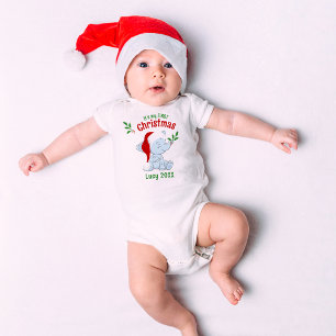 My First Christmas Elephant Custom Baby Name Baby Bodysuit