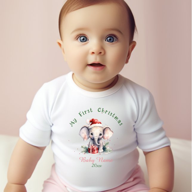 My First Christmas Elephant Custom Name Keepsake Baby Bodysuit (Creator Uploaded)
