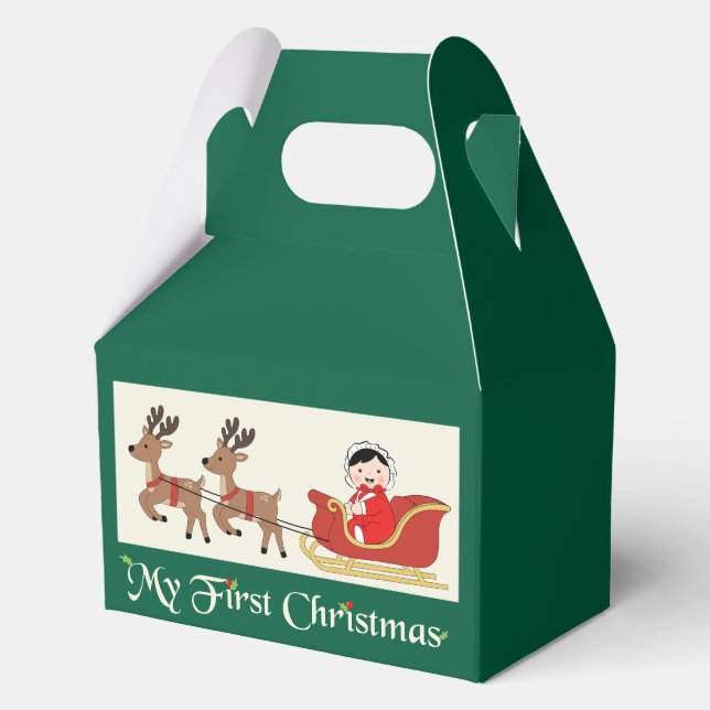 My First Christmas Favor Box– Cute Baby & Reindeer Favour Box (Front)