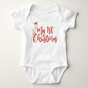 My First Christmas Floral Deer Girl Baby Bodysuit