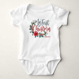 My First Christmas Floral Personalised Girl Baby Bodysuit