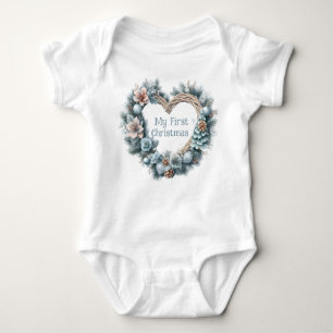 My First Christmas - Floral Wreath -  Baby Bodysuit