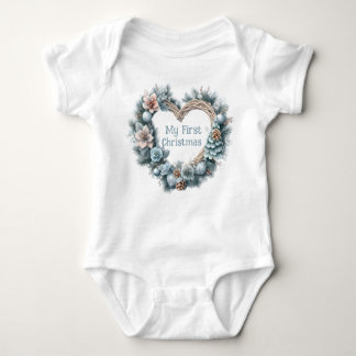 My First Christmas - Floral Wreath -  Baby Bodysuit