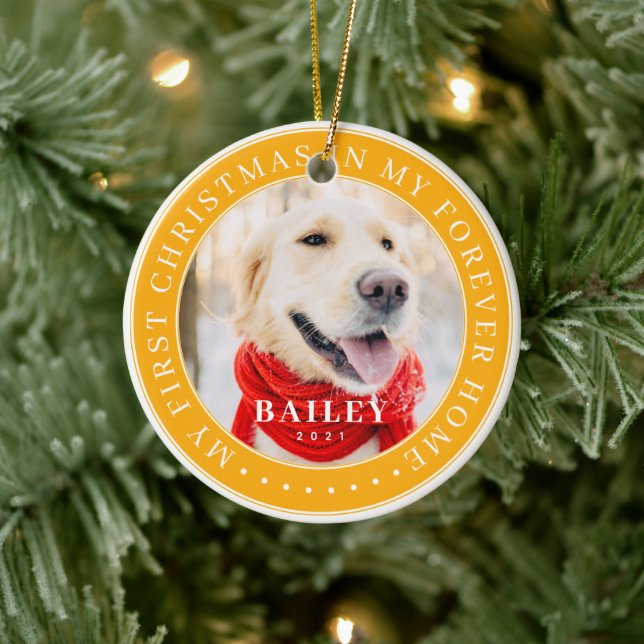  My First Christmas Forever Home Modern Pet Photo Ceramic Ornament (Tree)