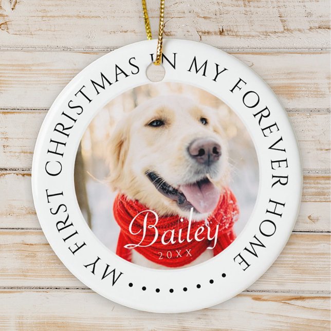 My First Christmas Forever Home Modern Pet Photo Ceramic Ornament (Creator Uploaded)
