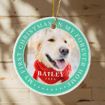 My First Christmas Forever Home Modern Pet Photo Ceramic Ornament<br><div class="desc">This simple and classic design is composed of serif typography and add a custom photo. "My First Christmas in my forever home" encircles the custom photo.</div>