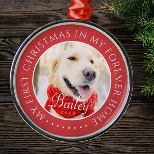 My First Christmas Forever Home Modern Pet Photo Metal Ornament