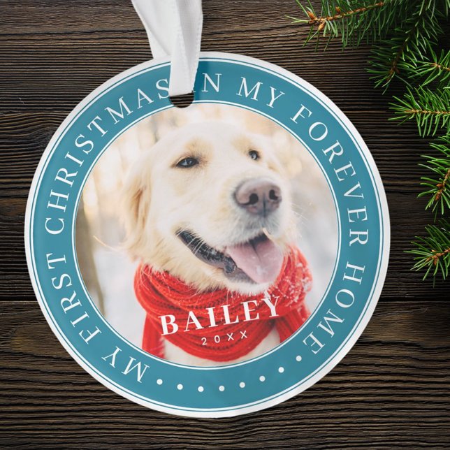 My First Christmas Forever Home Modern Pet Photo Ornament (Creator Uploaded)
