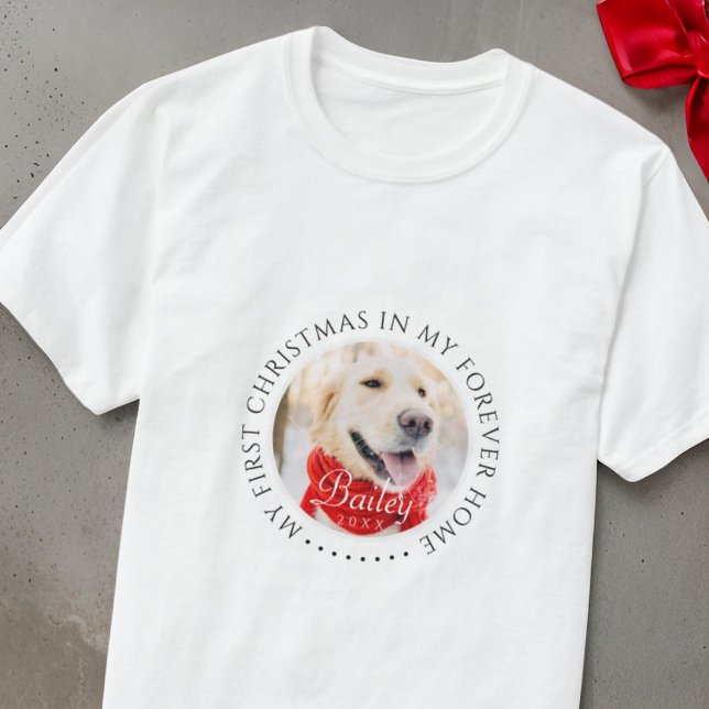 My First Christmas Forever Home Modern Pet Photo T-Shirt (Creator Uploaded)