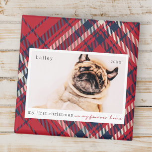 My First Christmas Forever Home Plaid Pet Photo Magnet