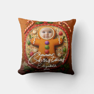 My First Christmas Fun Cute Gingerbread Photo Cushion