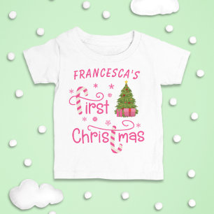 My First Christmas Gifts and Christmas Tree Pink Baby T-Shirt