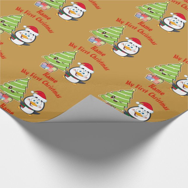 My FIRST Christmas GIFTWRAP Penguin Personalised Wrapping Paper (Corner)