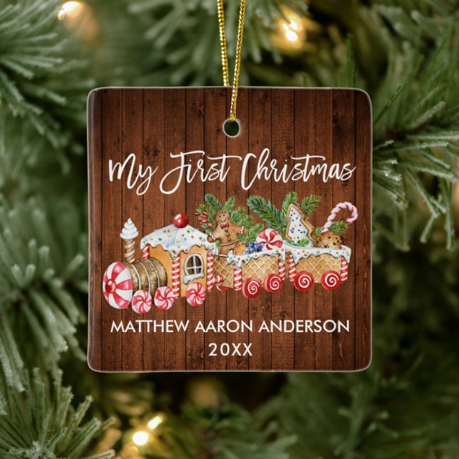 My First Christmas Gingerbread Train Candy Baby Ceramic Ornament (Tree)