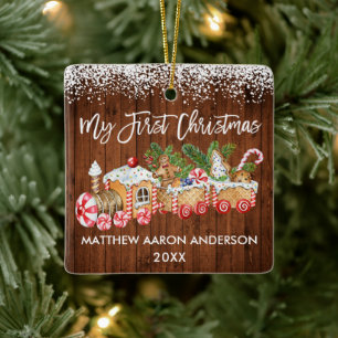 My First Christmas Gingerbread Train Snow Baby Ceramic Ornament