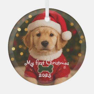 My First Christmas Golden Retriever Personalised Glass Tree Decoration