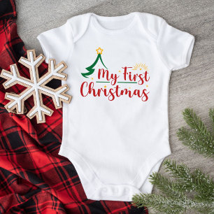 My First Christmas Green Tree White Baby Bodysuit