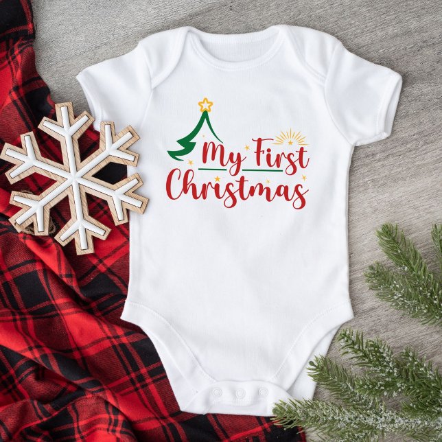 My First Christmas Green Tree White Baby Bodysuit (Creator Uploaded)