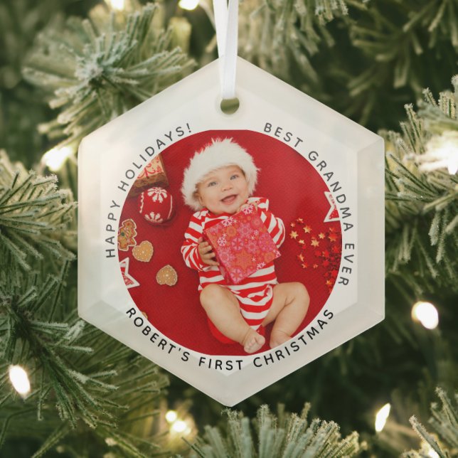 My First Christmas Holiday Baby Photo Grandma Glass Tree Decoration (Insitu)
