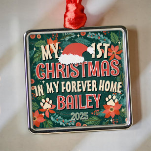 My First Christmas in my Forever Home Bold Wreath Metal Ornament