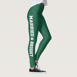 My First Christmas Married Newlywed Green White Leggings