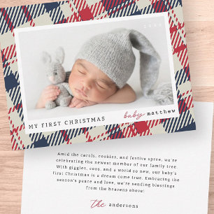 My First Christmas Modern Plaid Baby Photo Card